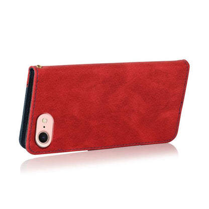 For iPhone 16e Dual-color Stitching Leather Phone Case(Red Blue) - iPhone 16e Cases by buy2fix | Online Shopping UK | buy2fix