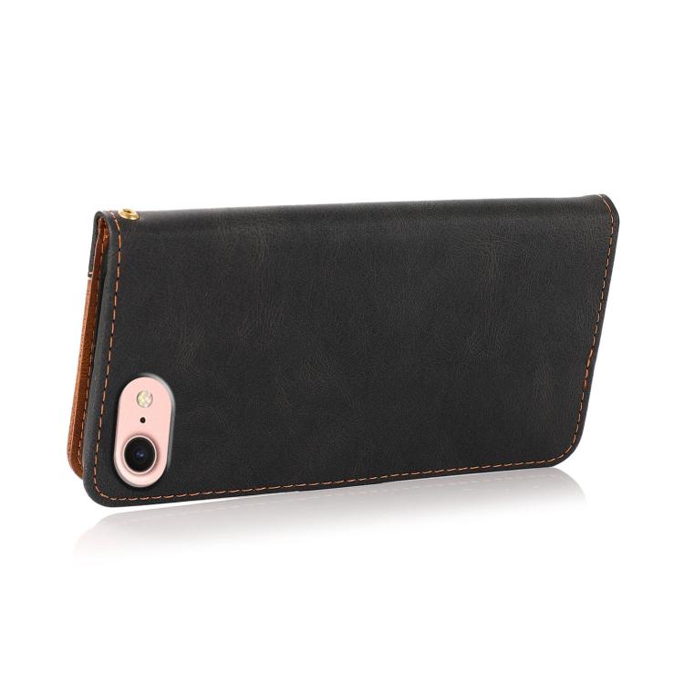 For iPhone 16e Dual-color Stitching Leather Phone Case(Black Brown) - iPhone 16e Cases by buy2fix | Online Shopping UK | buy2fix