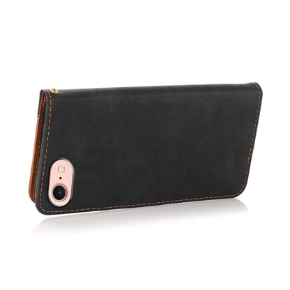 For iPhone 16e Dual-color Stitching Leather Phone Case(Black Brown) - iPhone 16e Cases by buy2fix | Online Shopping UK | buy2fix