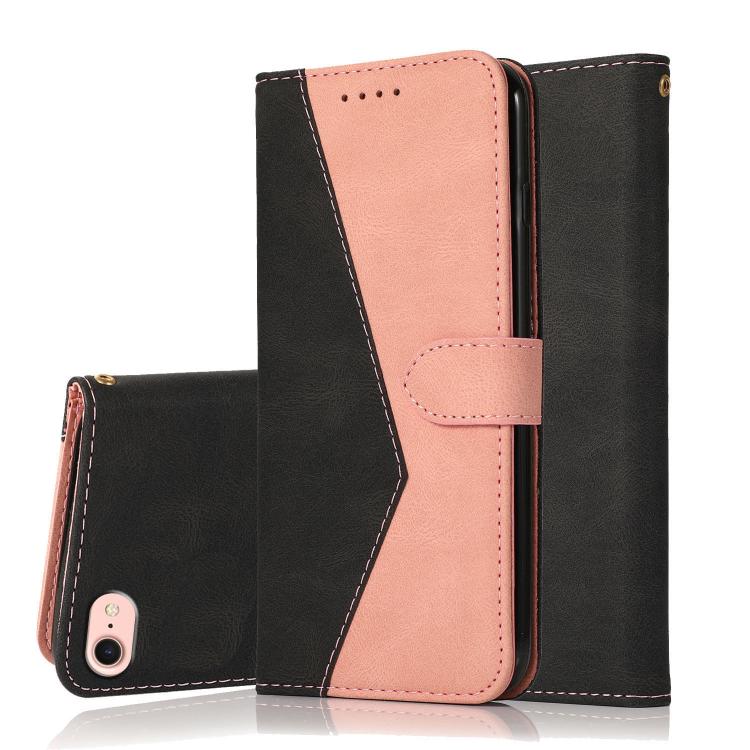 For iPhone 16e Dual-color Stitching Leather Phone Case(Black Rose Gold) - iPhone 16e Cases by buy2fix | Online Shopping UK | buy2fix