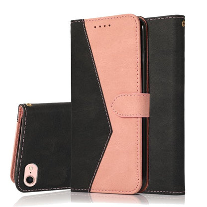 For iPhone 16e Dual-color Stitching Leather Phone Case(Black Rose Gold) - iPhone 16e Cases by buy2fix | Online Shopping UK | buy2fix