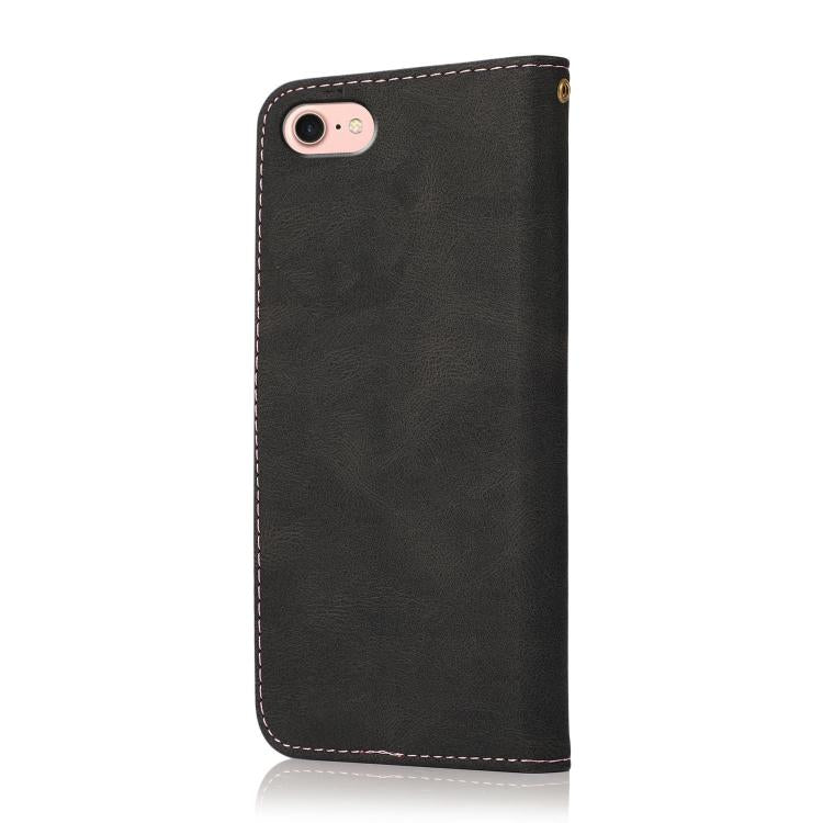 For iPhone 16e Dual-color Stitching Leather Phone Case(Black Rose Gold) - iPhone 16e Cases by buy2fix | Online Shopping UK | buy2fix