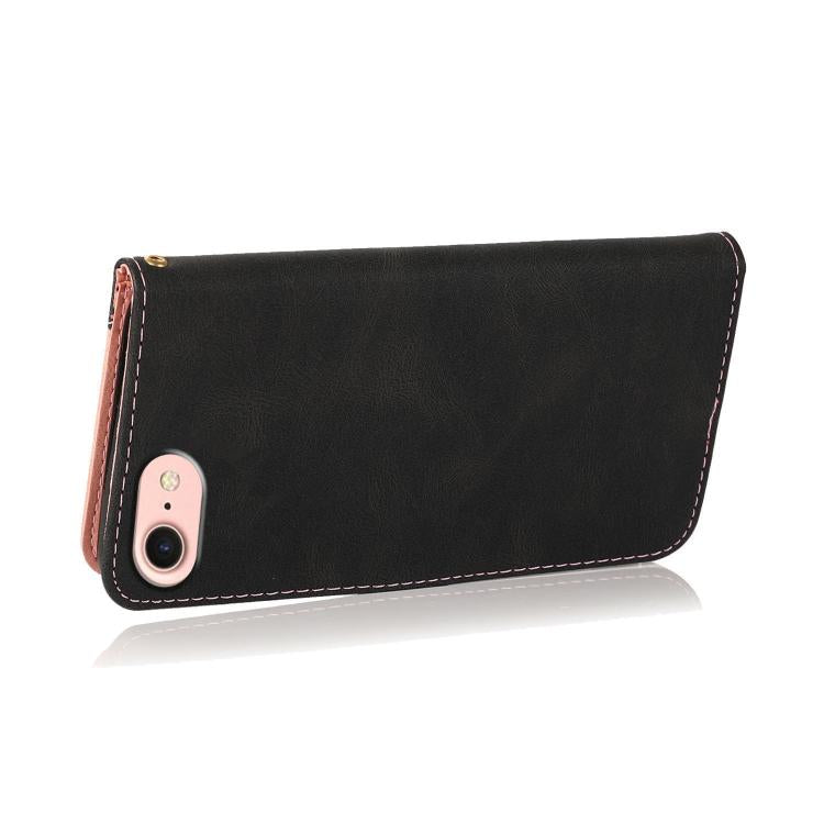 For iPhone 16e Dual-color Stitching Leather Phone Case(Black Rose Gold) - iPhone 16e Cases by buy2fix | Online Shopping UK | buy2fix