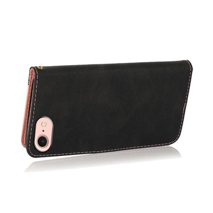 For iPhone 16e Dual-color Stitching Leather Phone Case(Black Rose Gold) - iPhone 16e Cases by buy2fix | Online Shopping UK | buy2fix