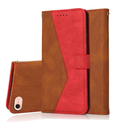 For iPhone 16e Dual-color Stitching Leather Phone Case(Brown Red) - iPhone 16e Cases by buy2fix | Online Shopping UK | buy2fix
