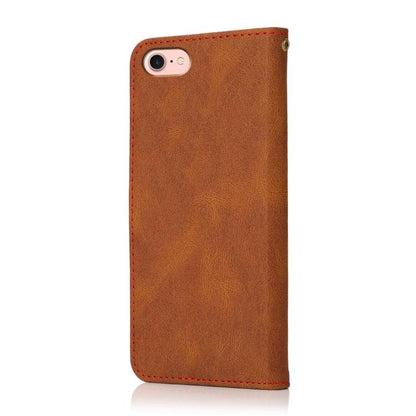 For iPhone 16e Dual-color Stitching Leather Phone Case(Brown Red) - iPhone 16e Cases by buy2fix | Online Shopping UK | buy2fix