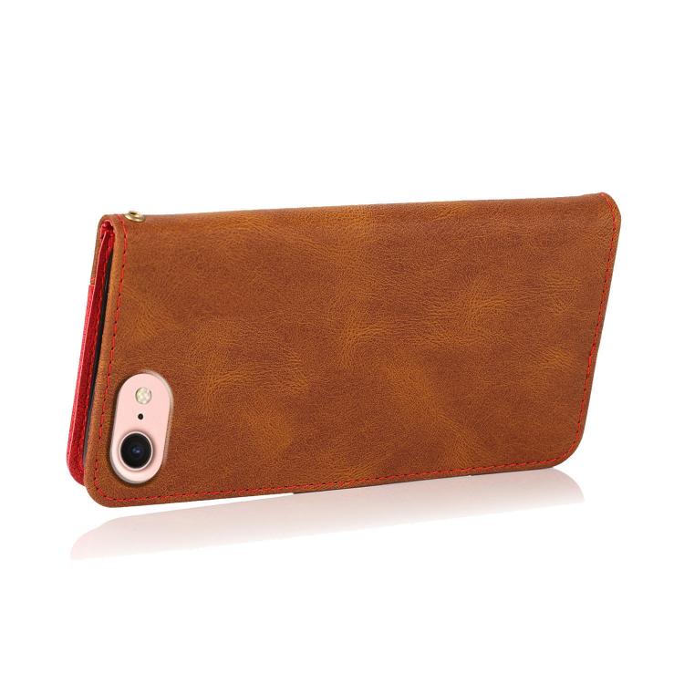 For iPhone 16e Dual-color Stitching Leather Phone Case(Brown Red) - iPhone 16e Cases by buy2fix | Online Shopping UK | buy2fix