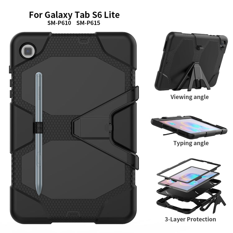 For Samsung Galaxy Tab S6 Lite P610 Shockproof Colorful Silicon + PC Protective Case with Holder & Pen Slot(Black) - Tab S6 Lite P610 / P615 by buy2fix | Online Shopping UK | buy2fix