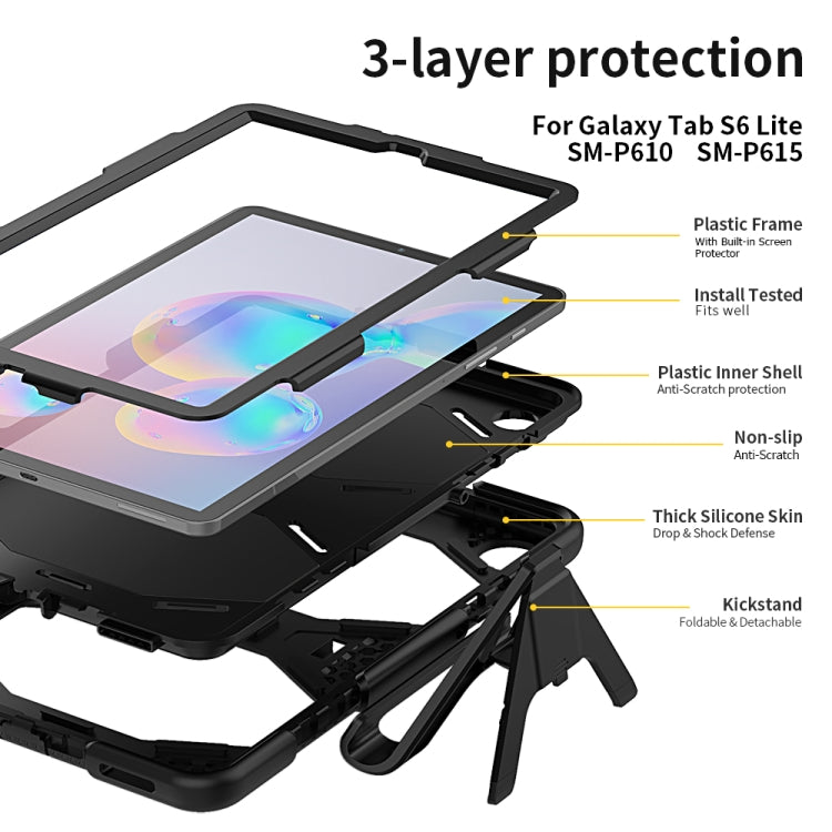 For Samsung Galaxy Tab S6 Lite P610 Shockproof Colorful Silicon + PC Protective Case with Holder & Pen Slot(Black) - Tab S6 Lite P610 / P615 by buy2fix | Online Shopping UK | buy2fix