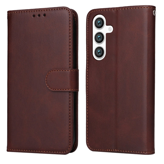 For Samsung Galaxy S24 Classic Calf Texture Flip Leather Phone Case(Brown)