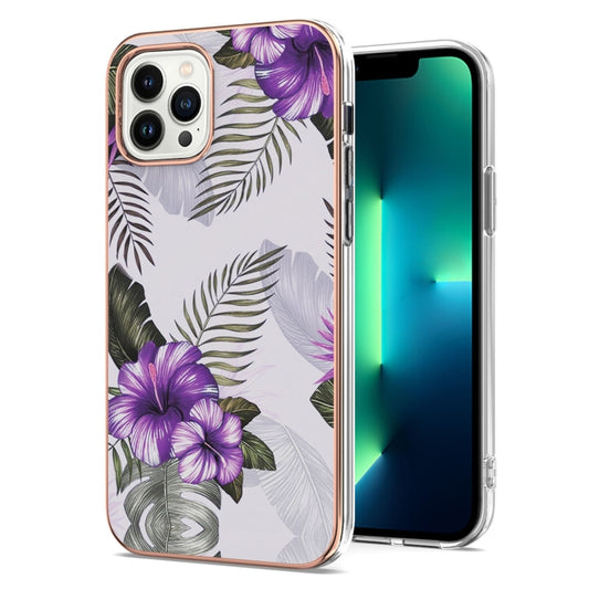 For iPhone 16 Pro Max Electroplating Pattern IMD TPU Shockproof Case(Purple Flower) by buy2fix