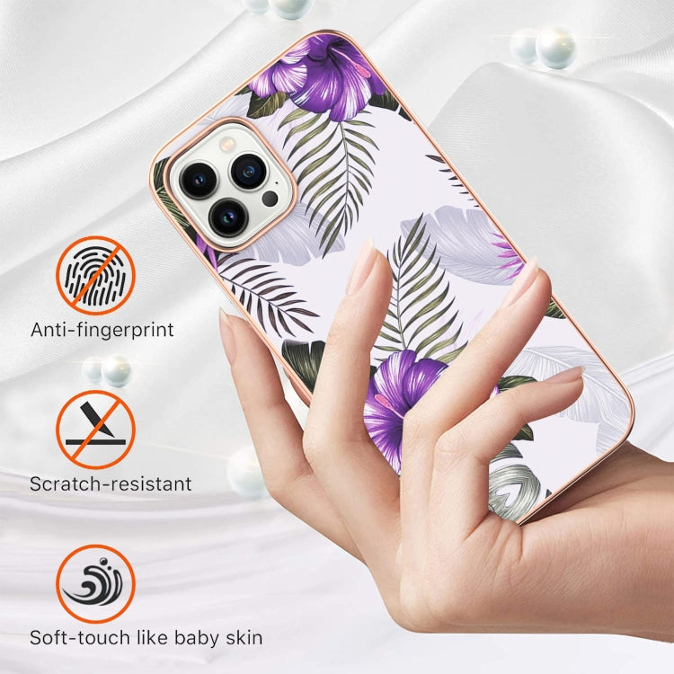 For iPhone 16 Pro Electroplating Pattern IMD TPU Shockproof Case(Purple Flower) by buy2fix