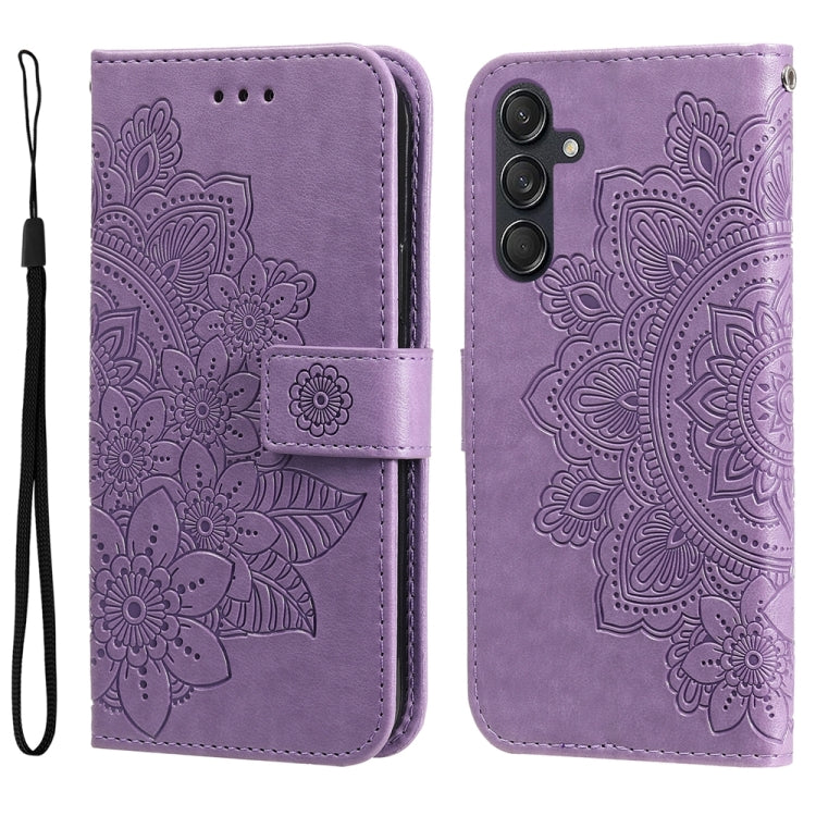 For Samsung Galaxy M55 5G 7-petal Flowers Embossing Leather Phone Case(Light Purple) by buy2fix