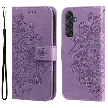 For Samsung Galaxy M55 5G 7-petal Flowers Embossing Leather Phone Case(Light Purple) by buy2fix