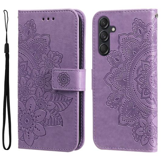For Samsung Galaxy M55 5G 7-petal Flowers Embossing Leather Phone Case(Light Purple) by buy2fix