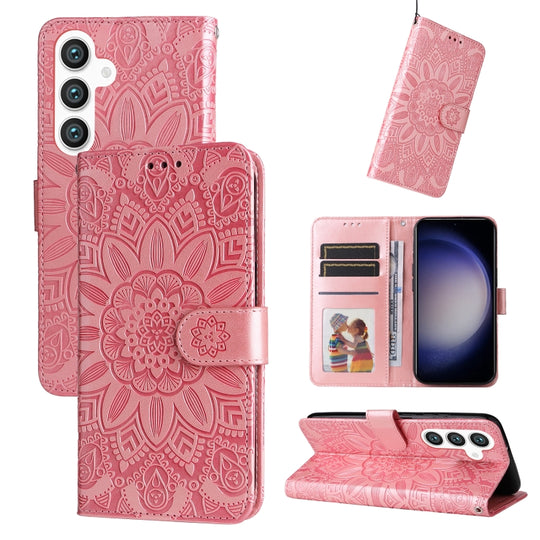 For Samsung Galaxy S24+ Embossed Sunflower Leather Phone Case(Rose Gold)