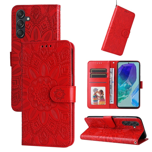 For Samsung Galaxy M55 5G Embossed Sunflower Leather Phone Case(Red) by buy2fix