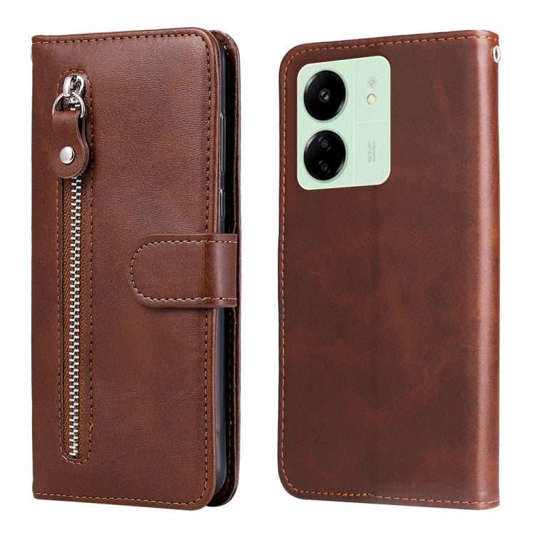 For Xiaomi Redmi 13C 4G Fashion Calf Texture Zipper Leather Phone Case(Brown) by buy2fix
