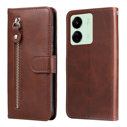 For Xiaomi Redmi 13C 4G Fashion Calf Texture Zipper Leather Phone Case(Brown) by buy2fix