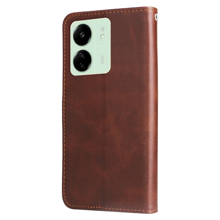 For Xiaomi Redmi 13C 4G Fashion Calf Texture Zipper Leather Phone Case(Brown) by buy2fix