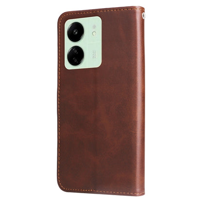 For Xiaomi Redmi 13C 4G Fashion Calf Texture Zipper Leather Phone Case(Brown) by buy2fix