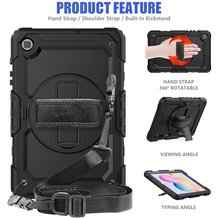For Samsung Galaxy Tab S6 Lite P610 Shockproof Colorful Silicone + PC Protective Case with Holder & Shoulder Strap & Hand Strap & Pen Slot(Black) - Tab S6 Lite P610 / P615 by buy2fix | Online Shopping UK | buy2fix