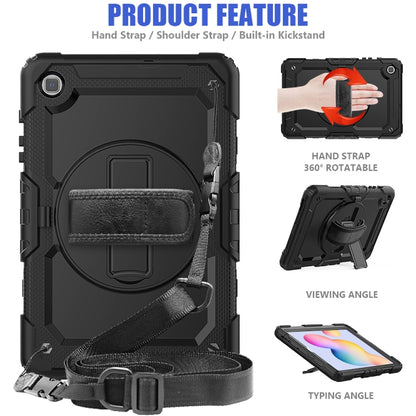 For Samsung Galaxy Tab S6 Lite P610 Shockproof Colorful Silicone + PC Protective Case with Holder & Shoulder Strap & Hand Strap & Pen Slot(Black) - Tab S6 Lite P610 / P615 by buy2fix | Online Shopping UK | buy2fix
