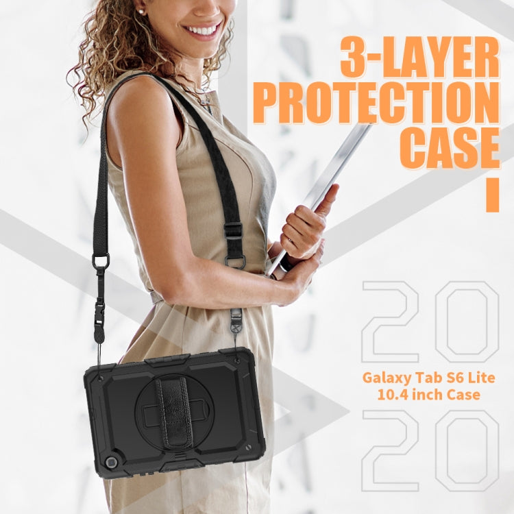 For Samsung Galaxy Tab S6 Lite P610 Shockproof Colorful Silicone + PC Protective Case with Holder & Shoulder Strap & Hand Strap & Pen Slot(Black) - Tab S6 Lite P610 / P615 by buy2fix | Online Shopping UK | buy2fix