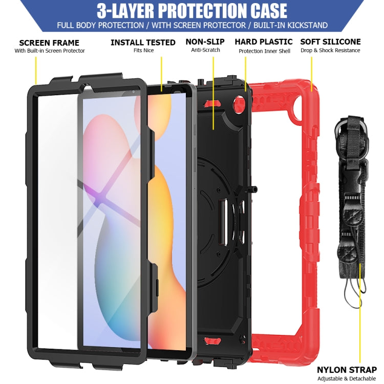 For Samsung Galaxy Tab S6 Lite P610 Shockproof Colorful Silicone + PC Protective Case with Holder & Shoulder Strap & Hand Strap & Pen Slot(Red) - Tab S6 Lite P610 / P615 by buy2fix | Online Shopping UK | buy2fix