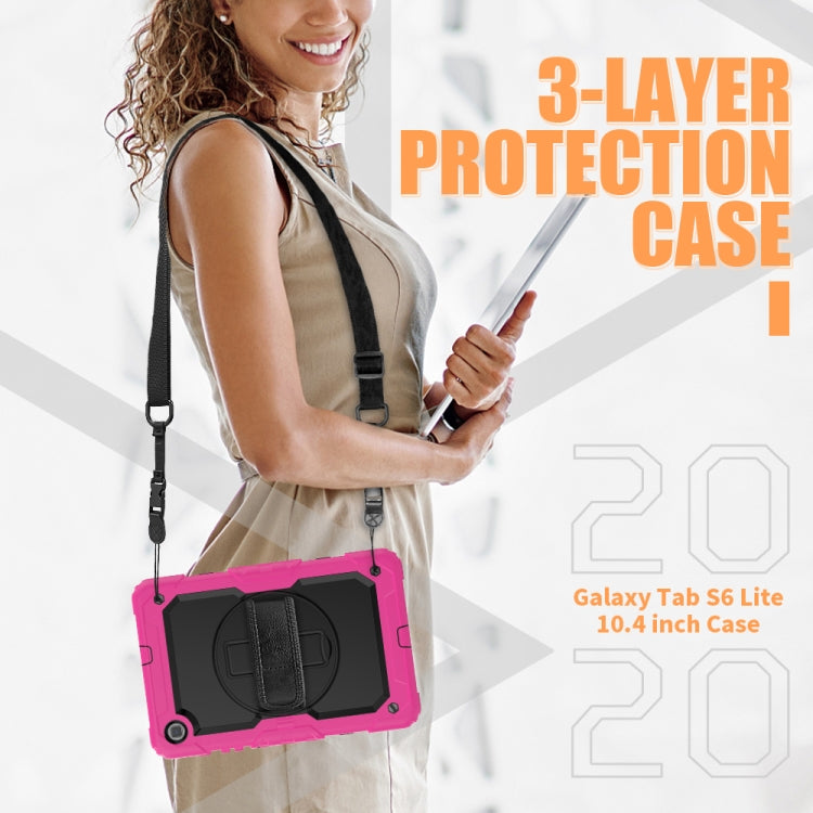 For Samsung Galaxy Tab S6 Lite P610 Shockproof Colorful Silicone + PC Protective Case with Holder & Shoulder Strap & Hand Strap & Pen Slot(Rose Red) - Tab S6 Lite P610 / P615 by buy2fix | Online Shopping UK | buy2fix
