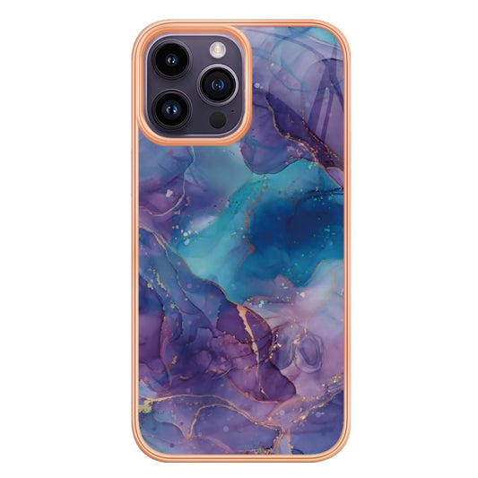 For iPhone 16 Pro Max Electroplating Marble Dual-side IMD Phone Case(Purple 016) by buy2fix