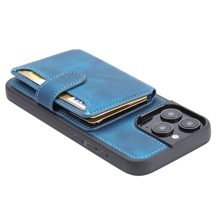 For iPhone 16 Pro Max Skin Feel Dream RFID Anti-theft PU Card Bag Phone Case(Peacock Blue) by buy2fix