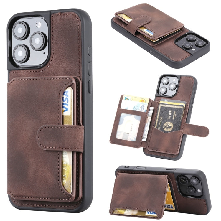 For iPhone 16 Pro Max Skin Feel Dream RFID Anti-theft PU Card Bag Phone Case(Coffee) by buy2fix