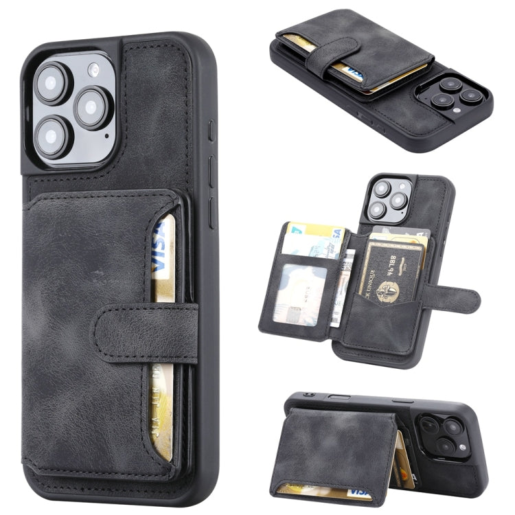 For iPhone 16 Pro Skin Feel Dream RFID Anti-theft PU Card Bag Phone Case(Black) by buy2fix