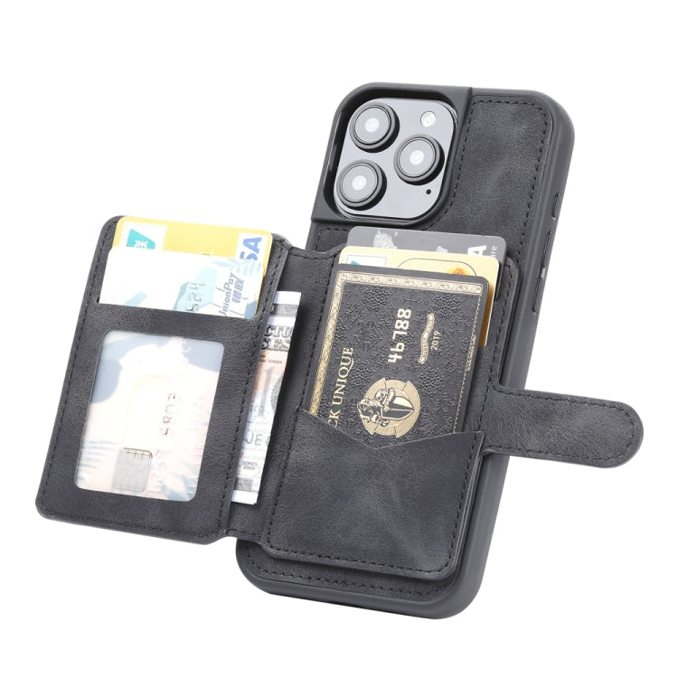 For iPhone 16 Pro Skin Feel Dream RFID Anti-theft PU Card Bag Phone Case(Black) by buy2fix