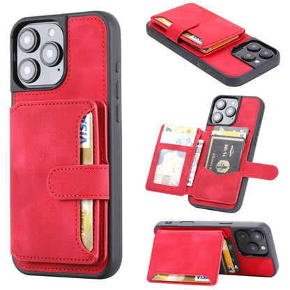 For iPhone 16 Pro Skin Feel Dream RFID Anti-theft PU Card Bag Phone Case(Red) by buy2fix