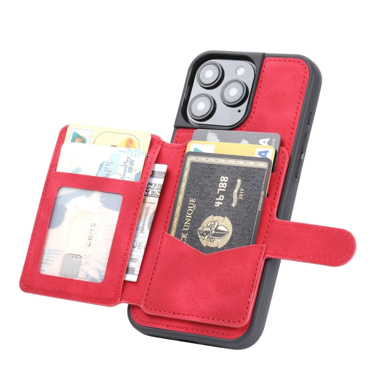 For iPhone 16 Pro Skin Feel Dream RFID Anti-theft PU Card Bag Phone Case(Red) by buy2fix