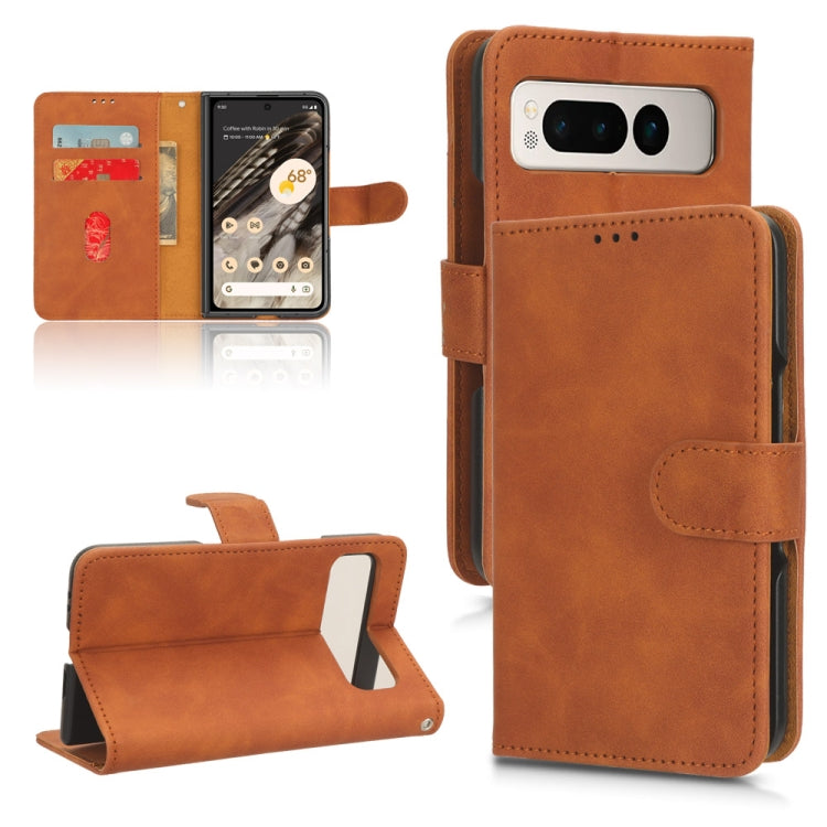 For Google Pixel Fold Skin Feel Magnetic Flip Leather Phone Case(Brown) by buy2fix