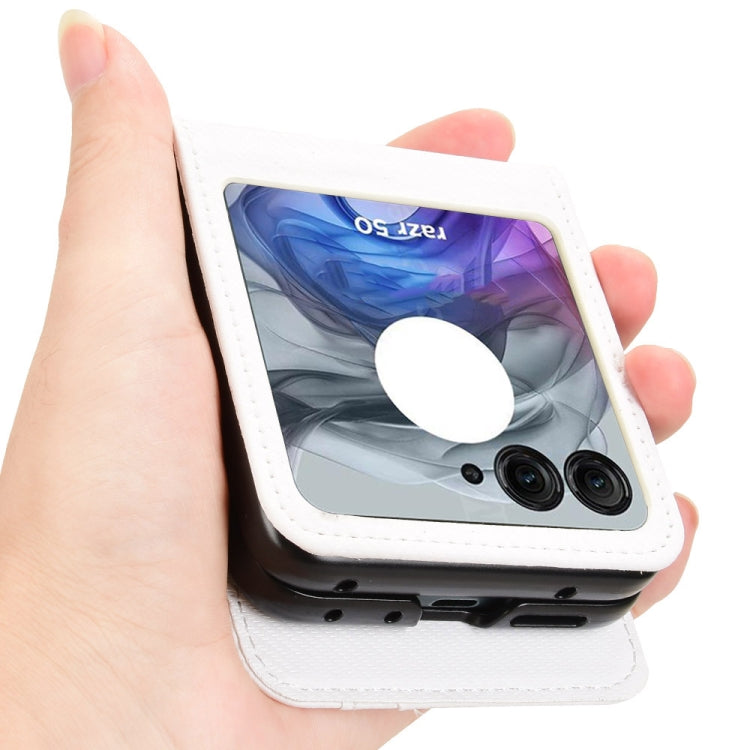 For Motorola Moto Razr 50 Card Slot PU Leather PC Phone Case(White) by buy2fix
