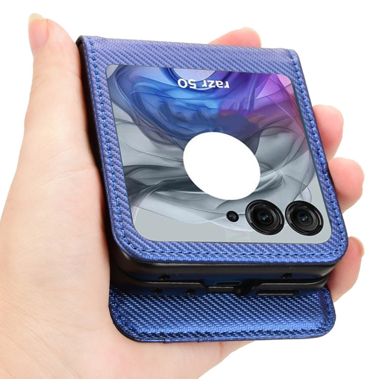 For Motorola Moto Razr 50 Card Slot PU Leather PC Phone Case(Blue) by buy2fix