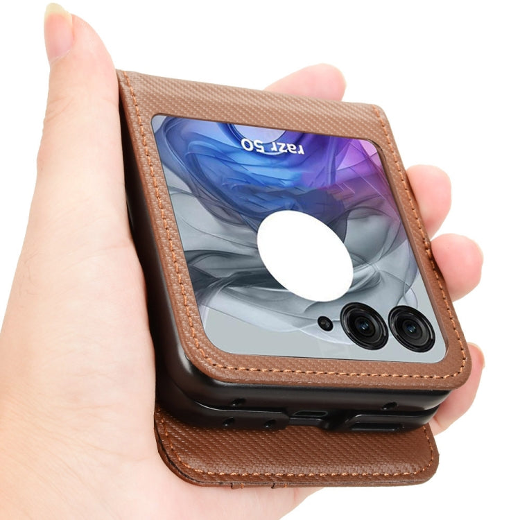 For Motorola Moto Razr 50 Card Slot PU Leather PC Phone Case(Brown) by buy2fix