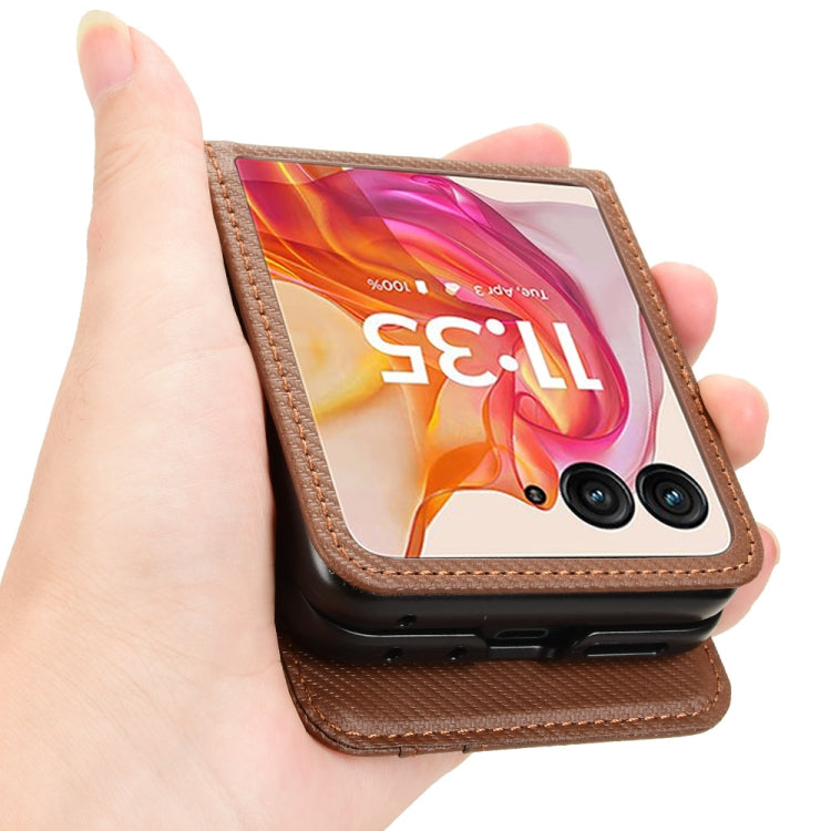 For Motorola Moto Razr 50 Ultra Card Slot PU Leather PC Phone Case(Brown) by buy2fix