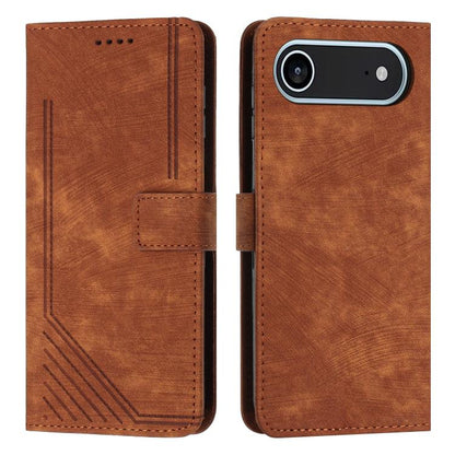 For iPhone Air Skin Feel Stripe Pattern Leather Phone Case with Lanyard(Brown) - iPhone Air Cases by buy2fix | Online Shopping UK | buy2fix