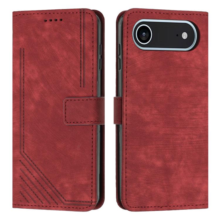 For iPhone Air Skin Feel Stripe Pattern Leather Phone Case with Lanyard(Red) - iPhone Air Cases by buy2fix | Online Shopping UK | buy2fix
