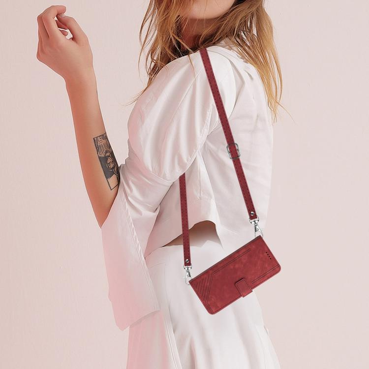 For iPhone Air Skin Feel Stripe Pattern Leather Phone Case with Lanyard(Red) - iPhone Air Cases by buy2fix | Online Shopping UK | buy2fix