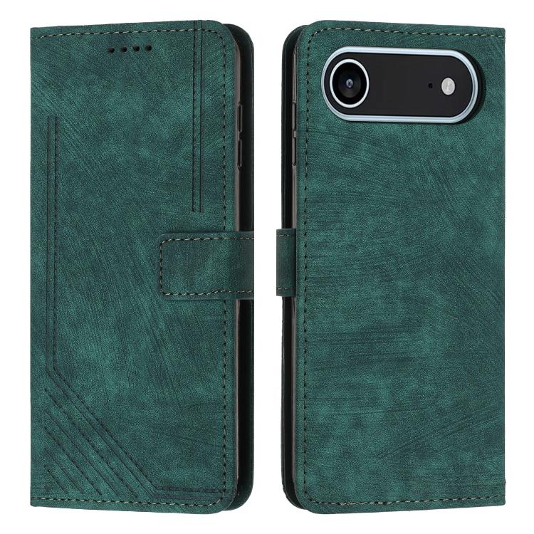 For iPhone Air Skin Feel Stripe Pattern Leather Phone Case with Lanyard(Green) - iPhone Air Cases by buy2fix | Online Shopping UK | buy2fix