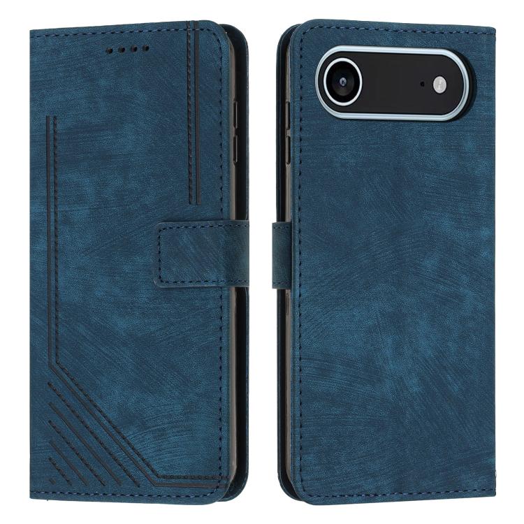 For iPhone Air Skin Feel Stripe Pattern Leather Phone Case with Lanyard(Blue) - iPhone Air Cases by buy2fix | Online Shopping UK | buy2fix