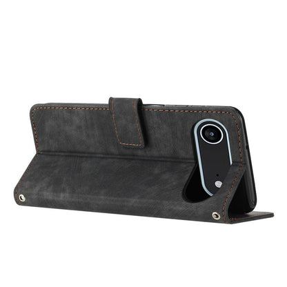 For iPhone Air Skin Feel Stripe Pattern Leather Phone Case with Lanyard(Black) - iPhone Air Cases by buy2fix | Online Shopping UK | buy2fix