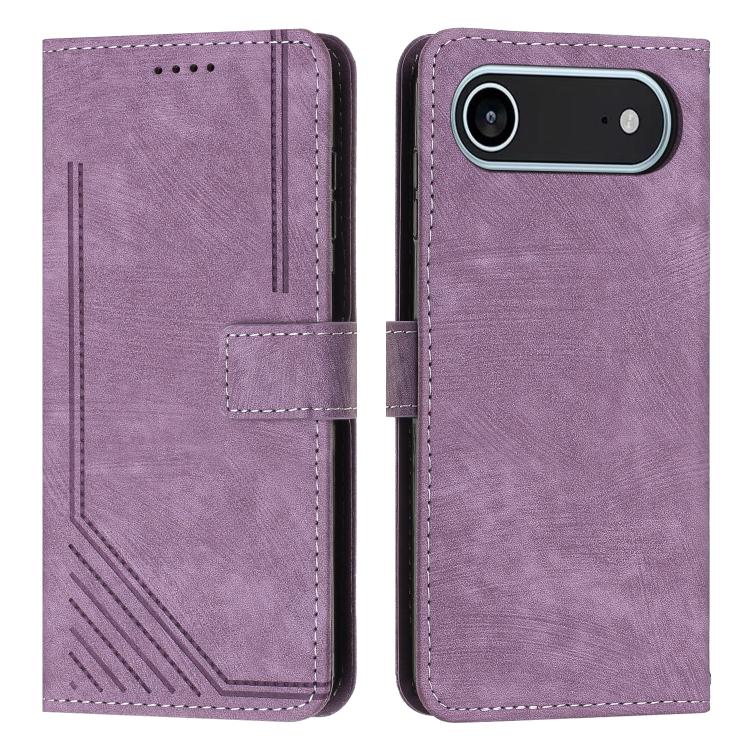 For iPhone Air Skin Feel Stripe Pattern Leather Phone Case with Lanyard(Purple) - iPhone Air Cases by buy2fix | Online Shopping UK | buy2fix