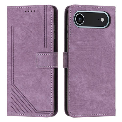 For iPhone Air Skin Feel Stripe Pattern Leather Phone Case with Lanyard(Purple) - iPhone Air Cases by buy2fix | Online Shopping UK | buy2fix
